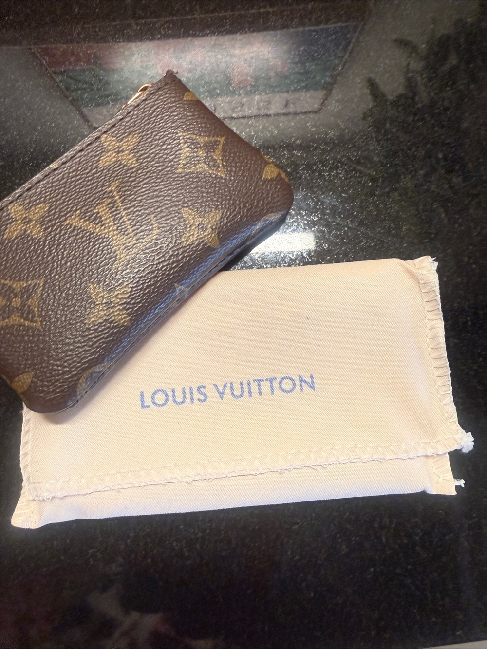 Inspired Brown & Gold Monogram Key Pouch